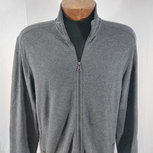 CALVIN KLEIN! FULL ZIPPER CHARCOAL GRAY KNIT COTTON LIGHTWEIGHT SWEATER! SZ M - Picture 5 of 10